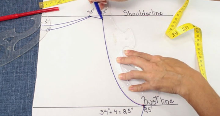 آموزش خیاطی با الگو ـ تعیین یقه و حلقه آستین روی کاغذ الگو